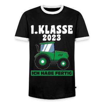 1.Klasse 2023 Traktor Schulanfänger Geschenk - Männer Kontrast-T-Shirt - Schwarz/Weiß - Vorne - AI Model Female 172 light (172cm) & AI Model Male 178 light (178cm)