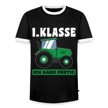 1.Klasse Traktor Schulanfänger Geschenk - Männer Kontrast-T-Shirt - Schwarz/Weiß - Vorne - AI Model Female 172 light (172cm) & AI Model Male 178 light (178cm)