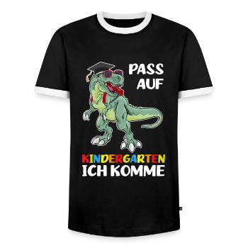 Kindergarten Dinosaurier Kindergartenanfänger - Männer Kontrast-T-Shirt - Schwarz/Weiß - Vorne - AI Model Female 172 light (172cm) & AI Model Male 178 light (178cm)