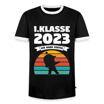1.Klasse 2023 Dabbing Schulanfänger Geschenk - Männer Kontrast-T-Shirt - Schwarz/Weiß - Vorne - AI Model Female 172 light (172cm) & AI Model Male 178 light (178cm)