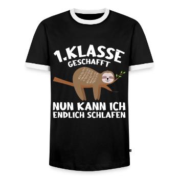 1.Klasse Faultier 1. Klasse Abschluss Geschenk - Männer Kontrast-T-Shirt - Schwarz/Weiß - Vorne - AI Model Female 172 light (172cm) & AI Model Male 178 light (178cm)