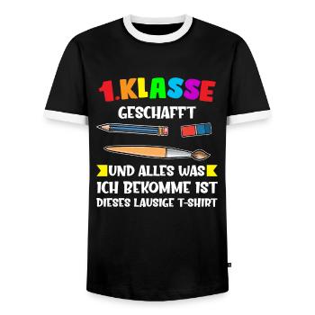 1.Klasse Abschluss 1. Klasse Abschluss Geschenk - Männer Kontrast-T-Shirt - Schwarz/Weiß - Vorne - AI Model Female 172 light (172cm) & AI Model Male 178 light (178cm)