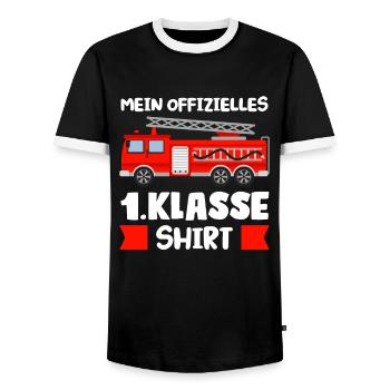 1.Klasse Feuerwehr Schulanfänger Geschenk - Männer Kontrast-T-Shirt - Schwarz/Weiß - Vorne - AI Model Female 172 light (172cm) & AI Model Male 178 light (178cm)