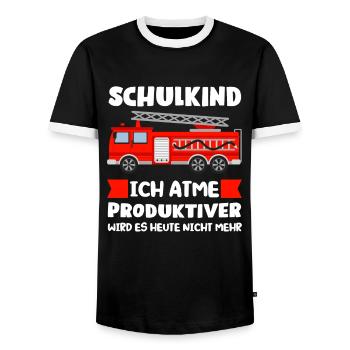 Schulkind Feuerwehr Schulstart Geschenk - Männer Kontrast-T-Shirt - Schwarz/Weiß - Vorne - AI Model Female 172 light (172cm) & AI Model Male 178 light (178cm)