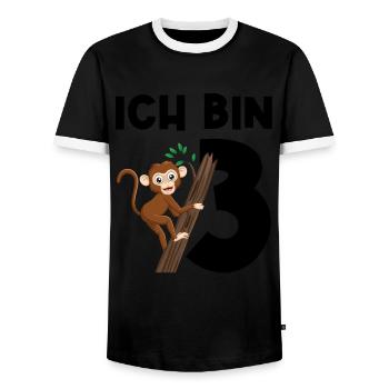 3.Geburtstag Affe 3 Jahre alt Geschenk - Männer Kontrast-T-Shirt - Schwarz/Weiß - Vorne - AI Model Female 172 light (172cm) & AI Model Male 178 light (178cm)