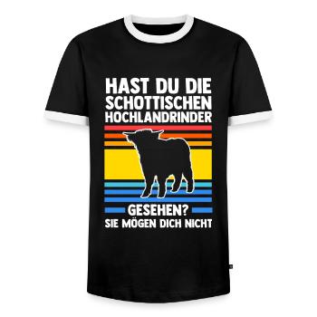 Hochlandrind Zucht Hochlandrinder Geschenk - Männer Kontrast-T-Shirt - Schwarz/Weiß - Vorne - AI Model Female 172 light (172cm) & AI Model Male 178 light (178cm)