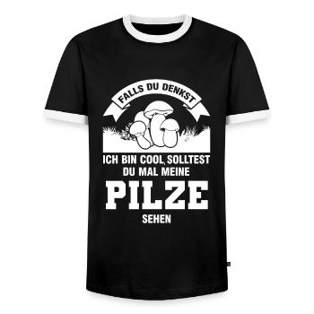 Pilze Sammeln Pilz Sammler Geschenk - Männer Kontrast-T-Shirt - Schwarz/Weiß - Vorne - AI Model Female 172 light (172cm) & AI Model Male 178 light (178cm)