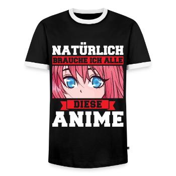 Otaku Japan Anime Merch Anime Merch Geschenk - Männer Kontrast-T-Shirt - Schwarz/Weiß - Vorne - AI Model Female 172 light (172cm) & AI Model Male 178 light (178cm)