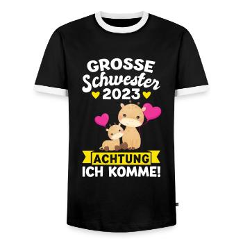 2 Giraffen Grosse Schwester Schwestern Geschenk - Männer Kontrast-T-Shirt - Schwarz/Weiß - Vorne - AI Model Female 172 light (172cm) & AI Model Male 178 light (178cm)