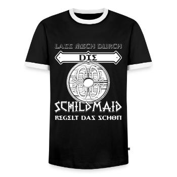 Wikinger Schild-Maid Nordische Mythologie Geschenk - Männer Kontrast-T-Shirt - Schwarz/Weiß - Vorne - AI Model Female 172 light (172cm) & AI Model Male 178 light (178cm)