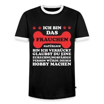 Frauchen Hund Hundebesitzerin Geschenk - Männer Kontrast-T-Shirt - Schwarz/Weiß - Vorne - AI Model Female 172 light (172cm) & AI Model Male 178 light (178cm)