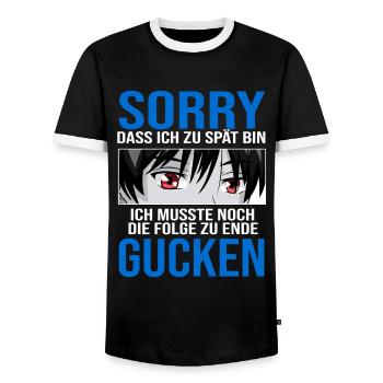 Anime Boy Merch Anime Merch Geschenk - Männer Kontrast-T-Shirt - Schwarz/Weiß - Vorne - AI Model Female 172 light (172cm) & AI Model Male 178 light (178cm)