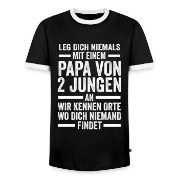 Papa 2 Söhne Papa von 2 Jungs Geschenk - Männer Kontrast-T-Shirt - Schwarz/Weiß - Vorne - AI Model Female 172 light (172cm) & AI Model Male 178 light (178cm)