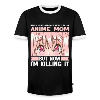 anime merch Anime anime mom Geschenk - Männer Kontrast-T-Shirt - Schwarz/Weiß - Vorne - AI Model Female 172 light (172cm) & AI Model Male 178 light (178cm)