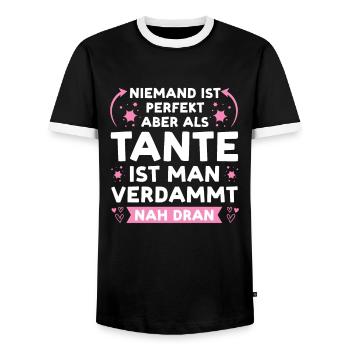 Tante Familie Tanten Geschenk - Männer Kontrast-T-Shirt - Schwarz/Weiß - Vorne - AI Model Female 172 light (172cm) & AI Model Male 178 light (178cm)