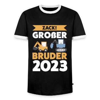 Großer Bruder 2023 Bagger Grosser Bruder 2023 Gesc - Männer Kontrast-T-Shirt - Schwarz/Weiß - Vorne - AI Model Female 172 light (172cm) & AI Model Male 178 light (178cm)
