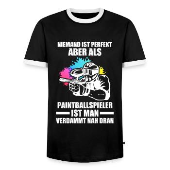 Paintball Sport Paintballspieler Geschenk - Männer Kontrast-T-Shirt - Schwarz/Weiß - Vorne - AI Model Female 172 light (172cm) & AI Model Male 178 light (178cm)