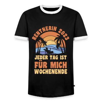 Rentnerin 2023 Rente Rentnerin Geschenk - Männer Kontrast-T-Shirt - Schwarz/Weiß - Vorne - AI Model Female 172 light (172cm) & AI Model Male 178 light (178cm)