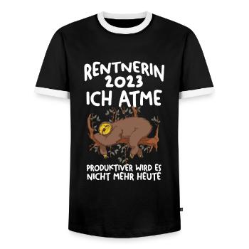 Rentnerin 2023 Faultier Rentnerin Geschenk - Männer Kontrast-T-Shirt - Schwarz/Weiß - Vorne - AI Model Female 172 light (172cm) & AI Model Male 178 light (178cm)