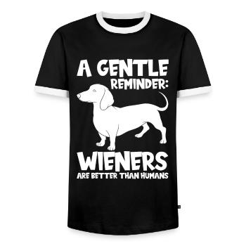 dachshund wiener wiener geschenk - Männer Kontrast-T-Shirt - Schwarz/Weiß - Vorne - AI Model Female 172 light (172cm) & AI Model Male 178 light (178cm)