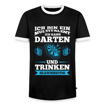 Darten Trinken Dartspieler Geschenk - Männer Kontrast-T-Shirt - Schwarz/Weiß - Vorne - AI Model Female 172 light (172cm) & AI Model Male 178 light (178cm)