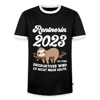 Rentnerin 2023 Faultier Rentnerin Geschenk - Männer Kontrast-T-Shirt - Schwarz/Weiß - Vorne - AI Model Female 172 light (172cm) & AI Model Male 178 light (178cm)