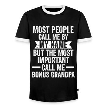 Bonus Papa Bonus Papa-Opa Stiefvater Geschenk - Männer Kontrast-T-Shirt - Schwarz/Weiß - Vorne - AI Model Female 172 light (172cm) & AI Model Male 178 light (178cm)