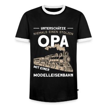 Dampflokomotive Opa Modelleisenbahn Geschenk - Männer Kontrast-T-Shirt - Schwarz/Weiß - Vorne - AI Model Female 172 light (172cm) & AI Model Male 178 light (178cm)