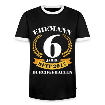 6. Hochzeitstag Ehemann Zuckerhochzeit Geschenk - Männer Kontrast-T-Shirt - Schwarz/Weiß - Vorne - AI Model Female 172 light (172cm) & AI Model Male 178 light (178cm)
