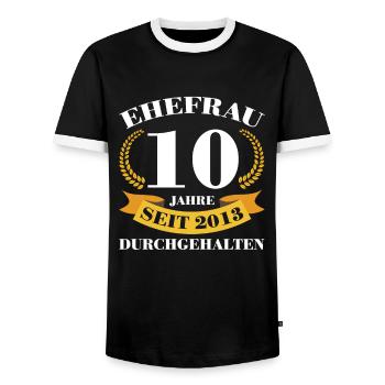 10. Hochzeitstag Ehefrau Rosenhochzeit Geschenk - Männer Kontrast-T-Shirt - Schwarz/Weiß - Vorne - AI Model Female 172 light (172cm) & AI Model Male 178 light (178cm)
