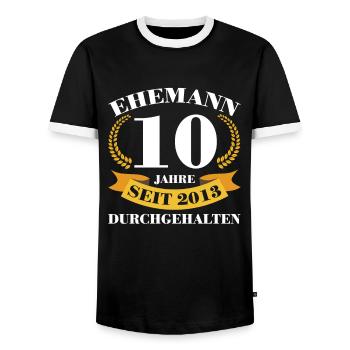 10. Hochzeitstag Ehemann Rosenhochzeit Geschenk - Männer Kontrast-T-Shirt - Schwarz/Weiß - Vorne - AI Model Female 172 light (172cm) & AI Model Male 178 light (178cm)