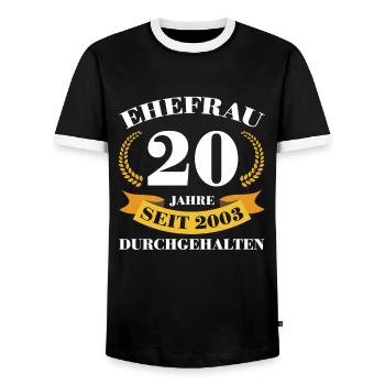 20. Hochzeitstag Ehefrau Porzellanhochzeit Geschen - Männer Kontrast-T-Shirt - Schwarz/Weiß - Vorne - AI Model Female 172 light (172cm) & AI Model Male 178 light (178cm)