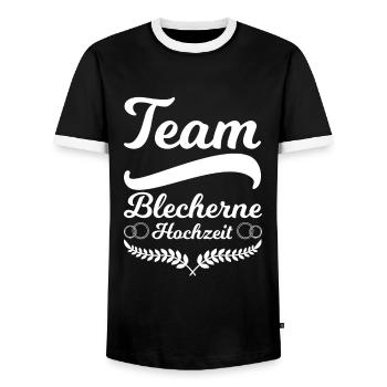 8. Hochzeitstag Ehepaar Blecherne Hochzeit Geschen - Männer Kontrast-T-Shirt - Schwarz/Weiß - Vorne - AI Model Female 172 light (172cm) & AI Model Male 178 light (178cm)