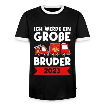 Großer Bruder 2023 Feuerwehr Grosser Bruder 2023 G - Männer Kontrast-T-Shirt - Schwarz/Weiß - Vorne - AI Model Female 172 light (172cm) & AI Model Male 178 light (178cm)