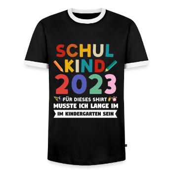 Schulkind 2023 Anfang Einschulung Geschenk - Männer Kontrast-T-Shirt - Schwarz/Weiß - Vorne - AI Model Female 172 light (172cm) & AI Model Male 178 light (178cm)