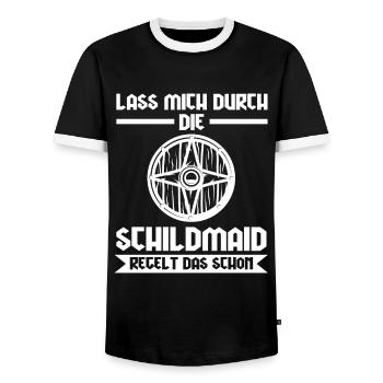 Schildmaid Wikinger Nordische Kriegerin Geschenk - Männer Kontrast-T-Shirt - Schwarz/Weiß - Vorne - AI Model Female 172 light (172cm) & AI Model Male 178 light (178cm)