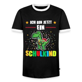 Schulkind Dino Erstklässler Geschenk - Männer Kontrast-T-Shirt - Schwarz/Weiß - Vorne - AI Model Female 172 light (172cm) & AI Model Male 178 light (178cm)