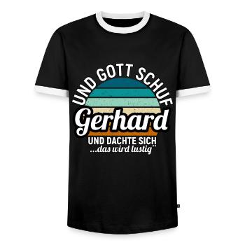 Gerhard - Männer Kontrast-T-Shirt - Schwarz/Weiß - Vorne - AI Model Female 172 light (172cm) & AI Model Male 178 light (178cm)