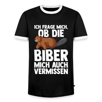 Biber Tier Nagetier Geschenk - Männer Kontrast-T-Shirt - Schwarz/Weiß - Vorne - AI Model Female 172 light (172cm) & AI Model Male 178 light (178cm)
