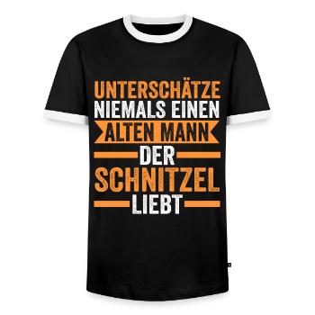 Schnitzel Wiener Schnitzelliebhaber Geschenk - Männer Kontrast-T-Shirt - Schwarz/Weiß - Vorne - AI Model Female 172 light (172cm) & AI Model Male 178 light (178cm)