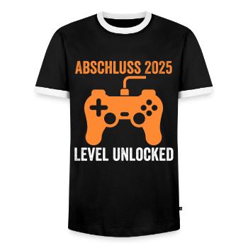 Abschluss 2025 Prüfung Abschlussprüfung 2025 - Männer Kontrast-T-Shirt - Schwarz/Weiß - Vorne - AI Model Female 172 light (172cm) & AI Model Male 178 light (178cm)