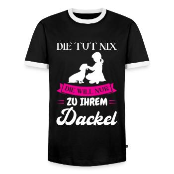 Dackel Hund Dackel Besitzer Geschenk - Männer Kontrast-T-Shirt - Schwarz/Weiß - Vorne - AI Model Female 172 light (172cm) & AI Model Male 178 light (178cm)