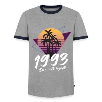 SW 1993 né dans la légende - T-shirt contrasté Homme - gris/marine  - Devant - AI Model Female 172 light (172cm) & AI Model Male 178 light (178cm)