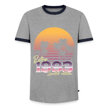 SW 1993 rétro édition limitée - T-shirt contrasté Homme - gris/marine  - Devant - AI Model Female 172 light (172cm) & AI Model Male 178 light (178cm)