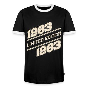 BC 1983 Limited edition - Men's Ringer Shirt - black/white - Front - AI Model Female 172 light (172cm) & AI Model Male 178 light (178cm)