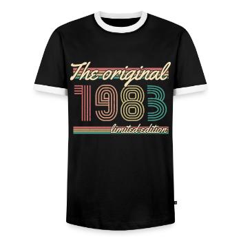 ST 1983 The original limited edition - Men's Ringer Shirt - black/white - Front - AI Model Female 172 light (172cm) & AI Model Male 178 light (178cm)