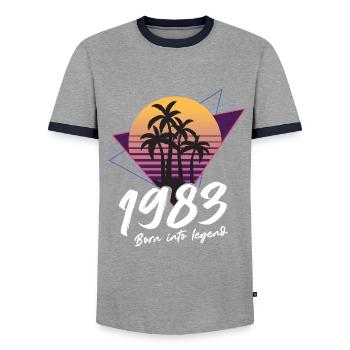 SW 1983 né dans la légende - T-shirt contrasté Homme - gris/marine  - Devant - AI Model Female 172 light (172cm) & AI Model Male 178 light (178cm)