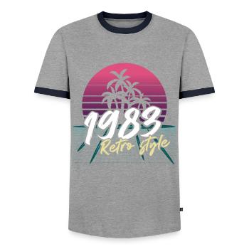 SW 1983 Retro-Stil - Männer Kontrast-T-Shirt - Grau/Navy  - Vorne - AI Model Female 172 light (172cm) & AI Model Male 178 light (178cm)