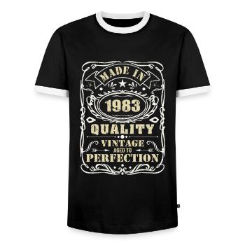 Made in 1983 quality - Men's Ringer Shirt - black/white - Front - AI Model Female 172 light (172cm) & AI Model Male 178 light (178cm)