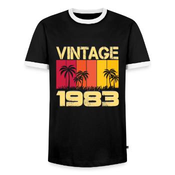Millésime 1983 - palmiers ensoleillés - T-shirt contrasté Homme - noir/blanc - Devant - AI Model Female 172 light (172cm) & AI Model Male 178 light (178cm)